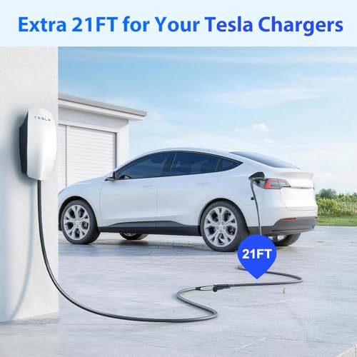 EVDANCE Extension Cord for Tesla, Up to 50A 21FT 12KW 240V NACS Extension Cord for EV Charger, Compatible with Tesla Wall Connector, Tesla Extension Cord for Model Y/X/3/S