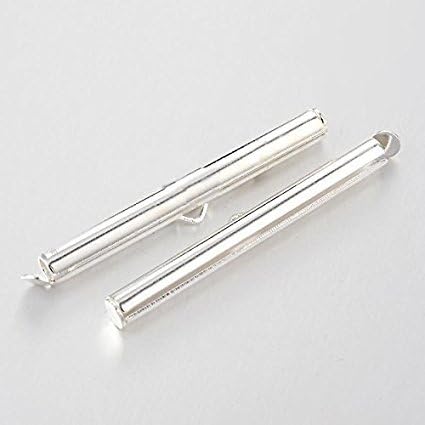 30pcs Loom Jewelry Clasps Slide On Tube Connector Findings Silver Tone 39.5x4mm Beading
