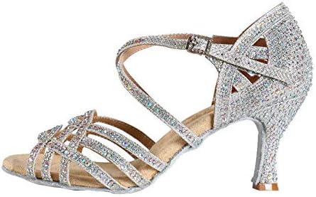 YKXLM Women's Peep Toe Cross Strap Satin Rhinestones Salsa Tango Latin Modern Wedding Ballroom Dance Shoes,Model UKYCL357