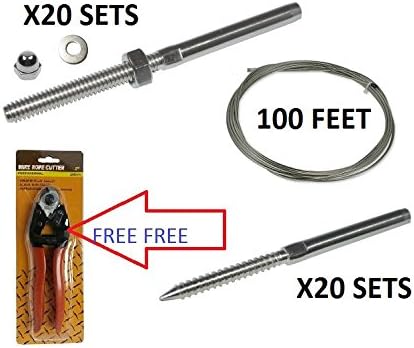 ArkHardware 100 Feet Assembly Kit for 1/8" Cable Swage Stud Lag Swage Stud End Fitting Deck Railing Stainless Steel 316 Marine Grade (100 Feet)