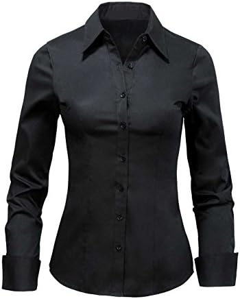 LA2NY Women's Tailored Long Sleeve Button down Shirts with Stretch (Medium, Black)