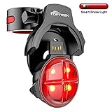 TOPTREK Bike Tail Light Smart Sensing Bicycle Rear Brake Light Wireless USB Rechargeable Tail Light with 5 Lighting Modes Waterproof LED Safety Light Fits Road/Mountain Bike (Black)