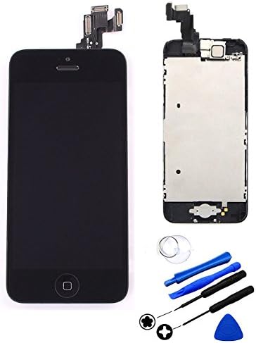 SelRepair iPhone 5C Black LCD Display Screen Replacement. Installed with Front Camera+Ear Speaker+Home Button. Repair Tools And Tempered Glass Included.