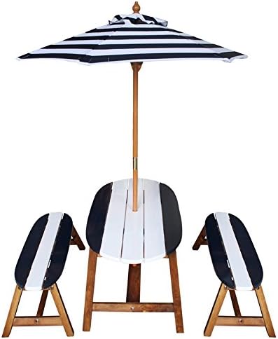 Teamson Kids Outdoor Table and Bench Set in Navy Blue and White