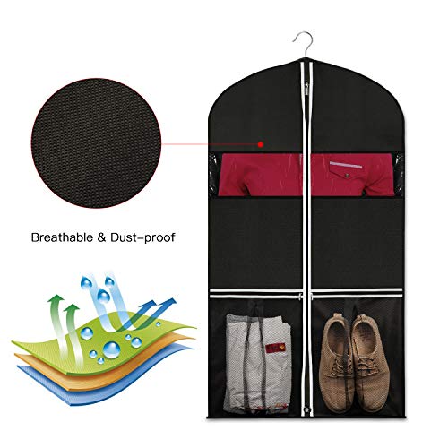 Syeeiex Suit Garment Storage Bag - 43 Inch Breathable Clothes Cover with 2 Large Mesh Pockets and Sturdy #5 Zipper for Suit, Dress, Tuxedo Pack of 4 - Thumbnail 4