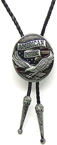 American Pride Eagle Bolo Tie Genuine Leather Cord Necktie