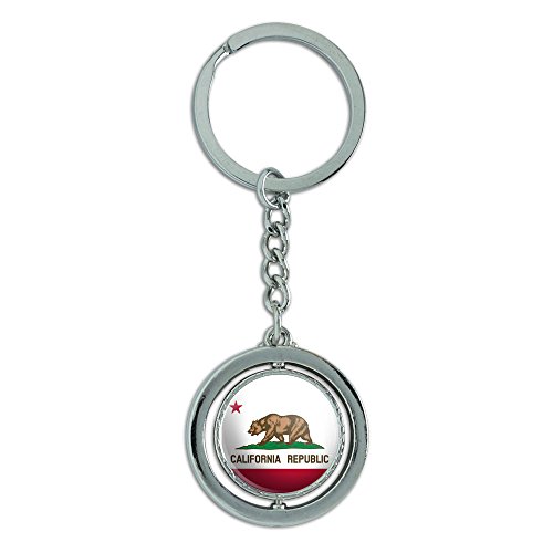 California Republic State Flag Spinning Round Metal Key Chain Keychain Ring