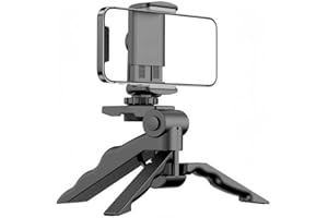Portable and Flexible Tripod, Mobile Phone Stand Handheld Grip & Desktop Tripod with Adjustable Phone Clip for Video Calls an