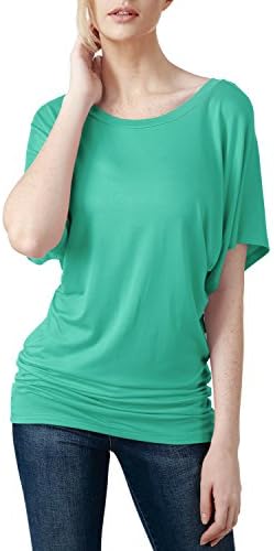 Elbon Boutique Womens Short Kimono Sleeve Boat Neck Dolman Top MINT L