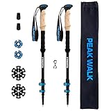 PEAK WALK Trekking Poles - Ultra-light 7.5 oz, 3K Carbon Fiber Poles, Collapsible Walking, Hiking, Camping Sticks with Metal Flip-Lock and EVA Foam Grips - 1 Pair Black
