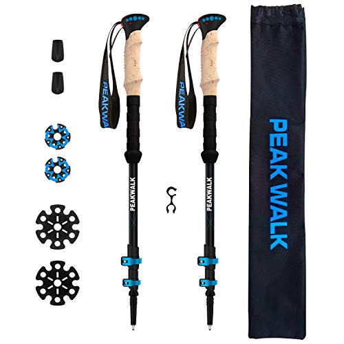 PEAK WALK Trekking Poles - Ultra-light 7.5 oz, 3K Carbon Fiber Poles, Collapsible Walking, Hiking, Camping Sticks with Metal Flip-Lock and EVA Foam Grips - 1 Pair Black