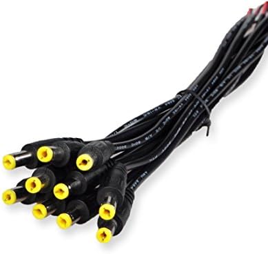 DCFun Male DC 2.1mm x 5.5mm Wire Power Pigtails Adapter Barrel Plug Socket Cables for CCTV Security Camera LED Strip Light 10-Pack