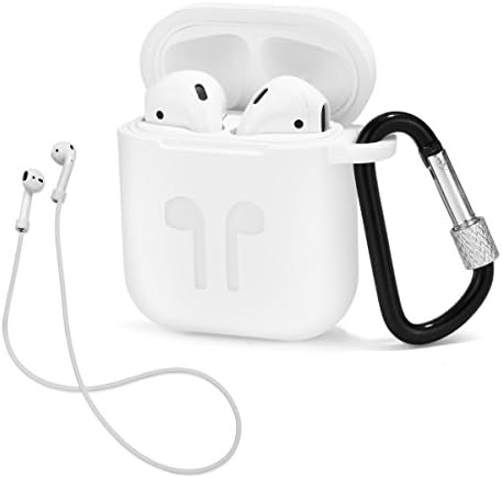AirPods Case with Strap Protective Silicone Cover with Carabiner for Apple Airpods Accessories (White)