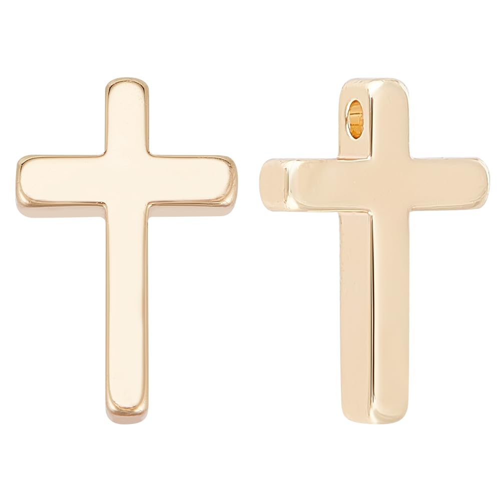 BENECREAT 20pcs Gold Brass Cross Charms 18K Gold Plated Pendants(13x8.5x2.5mm) Necklace Earrings Jewellery Gift for Women
