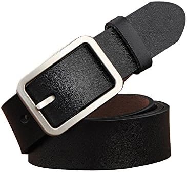 Coopion Unisex Soft Genuine Leather Belt with Rectangle Shape Stylish Alloy Buckle, Great Belt Gift for Lovers, 41inch Black Belt