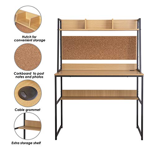 SpirichHome Office Desk with Storage Shelf,Study Desk with Hutch for Small Spaces,Office Desk
