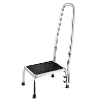 Chi Mercantile Professional Office Medical Exam Room Spa Chrome-Plated Steelframe Step Stool Non-Slip Non-Skid Rubber Textured Platform 500-lb. Capacity (Single Step with Handrail)