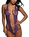 Avidlove Teddy Lingerie for Women Deep V Halter Lace Babydoll Mini Bodysuit Purple XX-Large