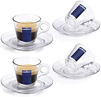 Lavazza Trasparenza Transparent Glass Espresso Cups & Saucers Set 3oz (2 Sets - 4 Cups & Saucers)