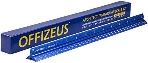 Architectural Scale Ruler 12" - Professional Grade Triangle Metal Design - Aluminum Imperial Laser Etched Scales - for Architects, Drafting, Blueprints, Engineering - Makes A Great Gift for Architect