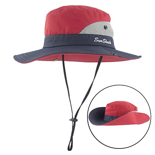 Damen Pferdeschwanz Sommer Sonne breite Krempe Hut Verstellbar Faltbare Safari Fischerhut – Bild 3
