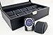 Caddy Bay Collection Black Carbon Fiber Pattern Watch Box Display Storage Case with Glass Top, Blue Stitching Perforated Soft Pillows Holds 10 Watches - Blue Stitching