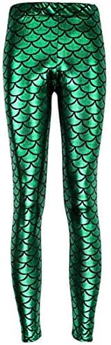 JEANSWSB Women Fish Scale Leggings - High Waist Full Length Stretch Pants for Yoga Fitness Tights