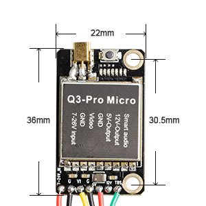Wolfwhoop Q3-Pro-Micro 5.8GHz 0.01/25/200/600mW Switchable FPV Video Transmitter with Solder Pads Support 5V/12V Output for Camera and Smart Audio