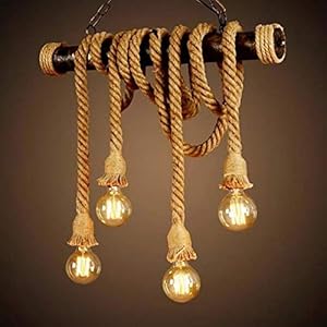 Hanglamp Vintage Touwlamp Hanglamp Plafondlamp Henneptouwlamp Retro Industriële Hanglamp Loft Kroonluchter Rustieke…