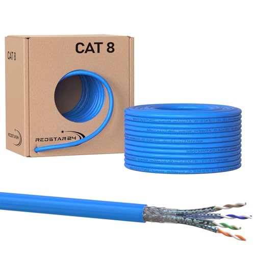 Redstar24 50m CAT 8 Verlegekabel Netzwerkkabel CAT8.1 LAN Halogenfrei Installationskabel CAT8 Kabel Netzwerk Verkabelung Datenkabel bis zu 40 Gbit/s K