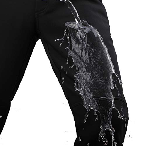 Men's Warm Softshell Fleece Lined Hiking Ski Pants Water Repellent Windproof Black - Thumbnail 2