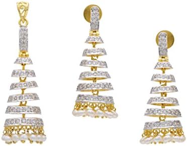 Hyderabad Jewels Girls' Jumka Style Stone Studded Locket Set White