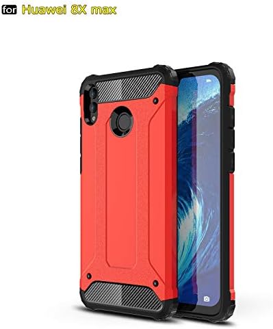 xinyunew Huawei Honor 8X Max case, Stylish Heavy Duty Shock Proof Armour Dual Protection with Built-in PC and Silicone Back Cover Skin For Huawei Honor 8X Max + Screen Protector Red