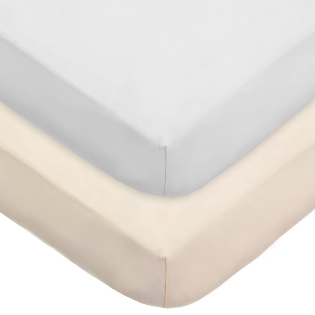Dudu N Girlie - Cot Bed Sheets 140 x 70 Fitted - Jersey Cotton Hypoallergenic Cot Bed Bedding Fully Elasticated Skirt Breathable Easy Care - (Pack of 2, White & Cream) — image 1