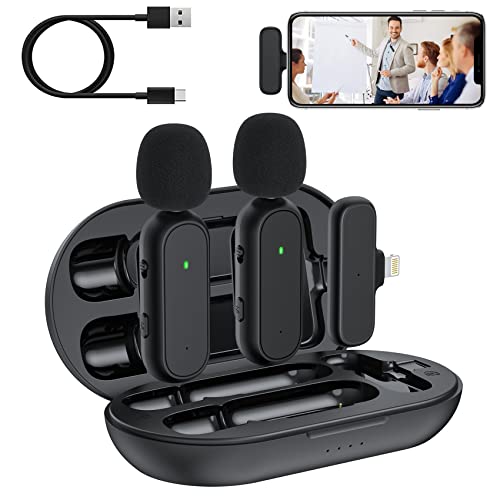 Pack Wireless Lavalier Microphone, Plug-Play Wireless Microphone for  iPhone iPad, with Charging Case, Noise