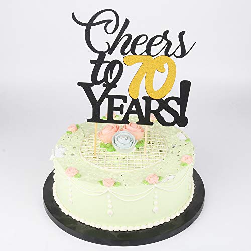 LVEUD Happy Birthday Cake Topper Black Font Golden Numbers Cheers to 70 Years Happy Birthday Cake Topper -Wedding,Anniversary,Birthday Party Decorations (70th)