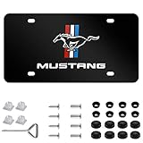 Mustang Logo Black Sturdy Stainless Steel Front License Plate,with Screw Caps Cover Set Suit，Applicable to US Standard car License Frame for Ford Mustang.（Print）