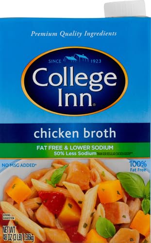 COLLEGE INN 40% LESS SODIUM CHICKEN BROTH, 48 OZ CARTON