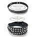 Zysta Men Women Double Row Studded Genuine Leather Punk Rock Gothic Biker 15mm Wide Cuff Bracelet 14.5-15.5 inches Adjustable Bangle Wristband Wrap
