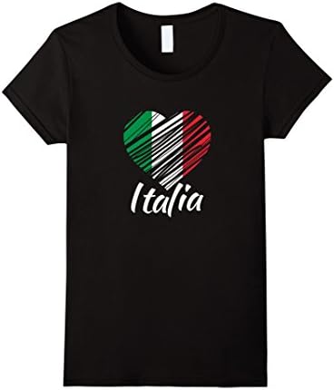 Womens ITALIA T-shirt - I Love Italy - Italian Heart - Italian Flag Medium Black