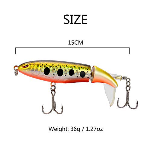 Kastwill Bleistift Popper Wobbler Kunstköder Angelköder Set 3Pcs S15cm 36g Swimbait Kunstköder mit 2 Drillingshaken Gummifische und Rotierenden Schwanz für Hecht Barsch Zander Angeln Köder – Bild 3