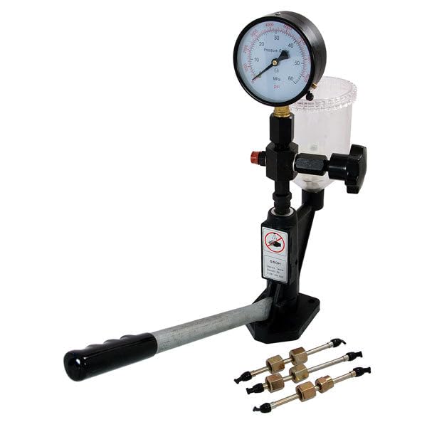 Neilsen CT0590 Diesel Injector Nozzle Tester-100mm Pressure Gauge 0-60 Mpa 0-600 bar | R S T Nozzle Sizes | M12 & M14 Pipes | Ideal for injector nozzle pressure calibration and spray pattern testing