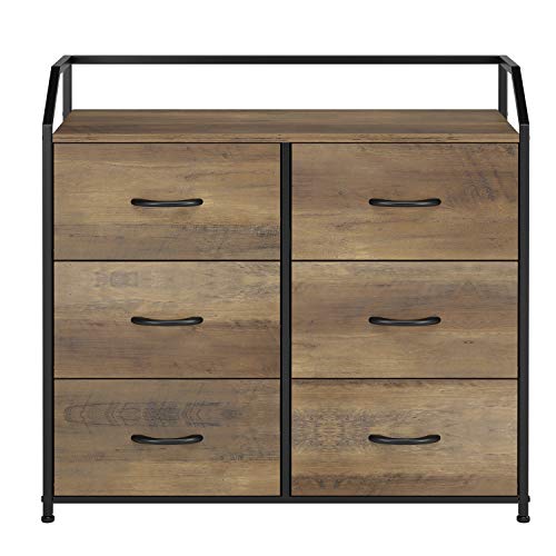 HOMECHO Fabric Dresser with 6 Drawers, Wide Chest of Drawers with Wood Top, Sturdy Metal Frame