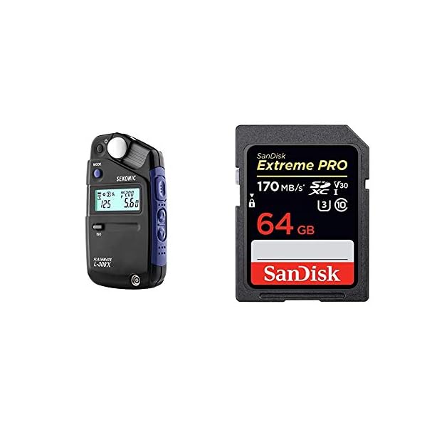 Sekonic FLASHMATE L-308X Belichtungsmessgerät für Fotografen und Filme, Schwarz/Blau & SanDisk Extreme Pro SDXC UHS-I…