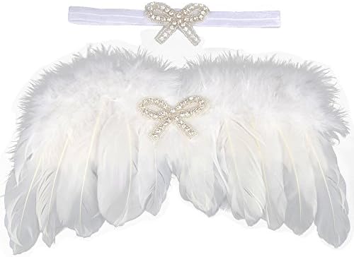 Rebecca online Newborn Baby Butterfly Feather Angel Wings With Hairband, Photography Props With Flower Halo Set (White)