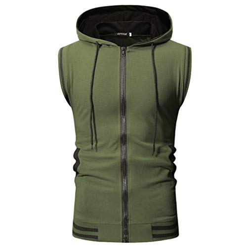 Allywit-Mens Slim Fit Lightweight Active Sleeveless Zip-up Hooded Vest Gym Tank Top Army Green - Thumbnail 7