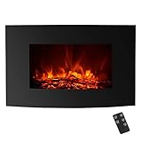 IKAYAA Wall Mounted Electric Fireplace, 35 Inch Wall Hanging 3D LED Flame Fireplace Heater, Function with Thermostat Timer Overheating Protection, Adjustable 1500W Heater with Remote Control, Black