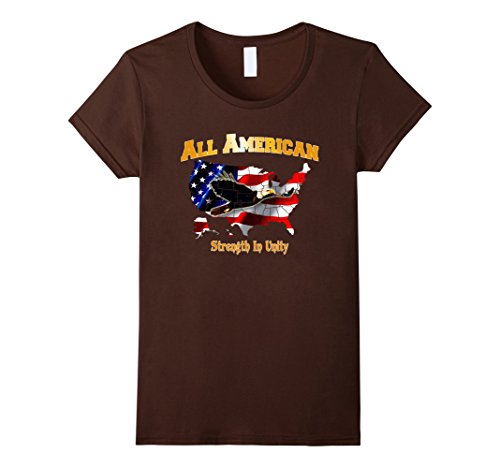 Womens ALL AMERICAN FLAG United States &amp; Eagle Strength In Unity XL Brown