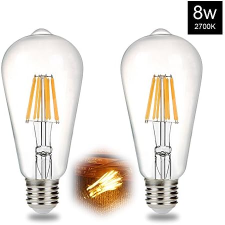 B2ocled 8W(60W Equivalent) LED Edison Bulb ST64 Style Vintage Filament Light Bulbs, Warm White 2700K, E26 E27 Medium Base Lamp for Pendant Light, Wall Lamp(2 Pack)