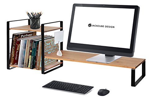 JackCubeDesign Bamboo Monitor Stand Computer Riser Laptop Desktop Storage Organizer Phone Board with 2-Tier Compartments and Keyboard Storage Space – :MK363A - Thumbnail 6